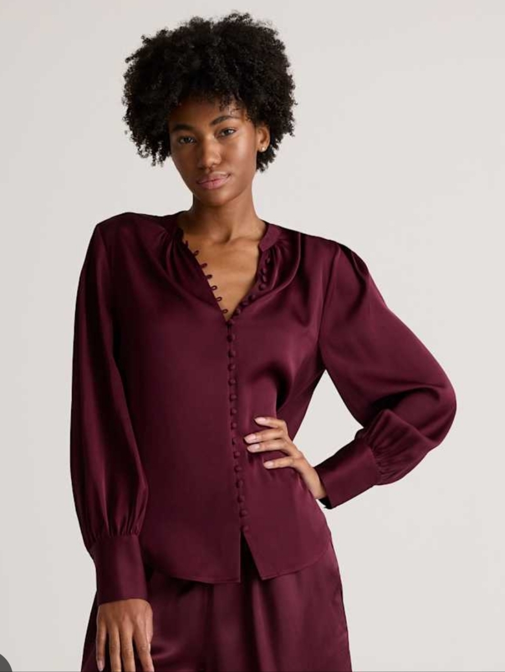 Quince Silk Peasant Blouse In Wine Tasting XS NWOT